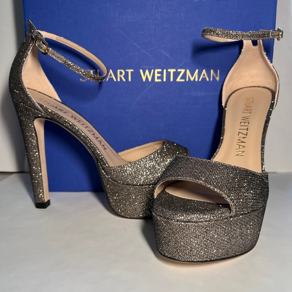 NWT | Stuart Weitzman Discoplatform Sandals New Pyrite | Sz 8 - Picture 4 of 16